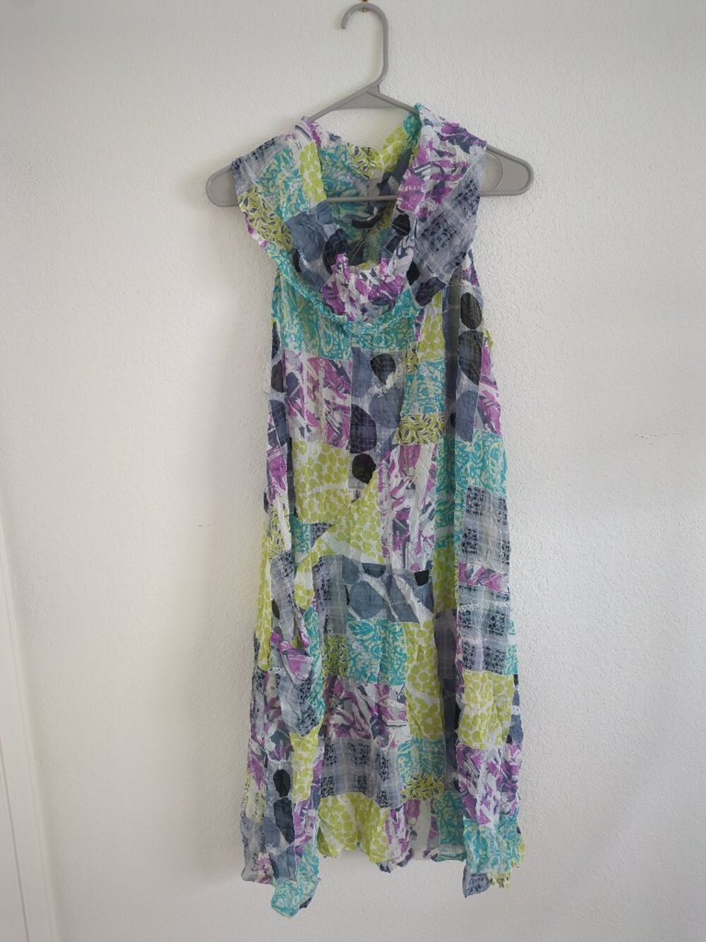 Chalet et Ceci XL NWT Lagenlook Crinkle Tunic Cowl Neck Abstract Art to Wear